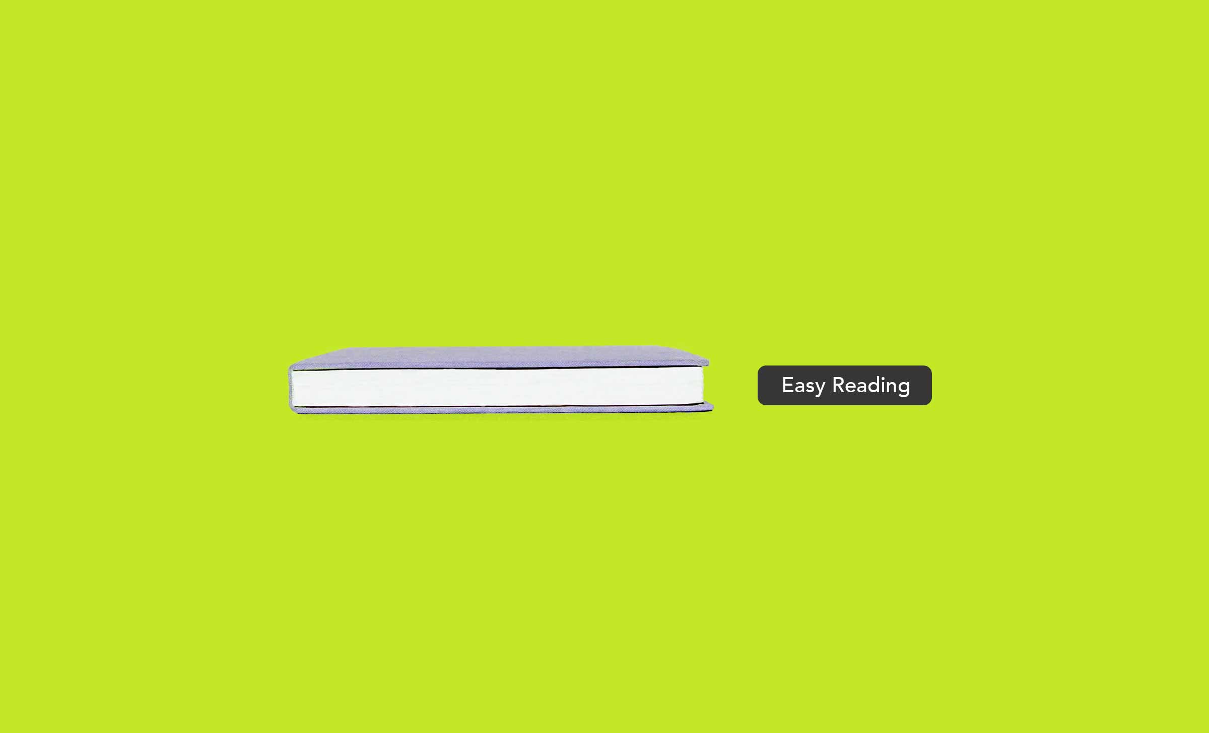 A green background with a graphic of a book. A little button next to the book says, "Easy Reading."