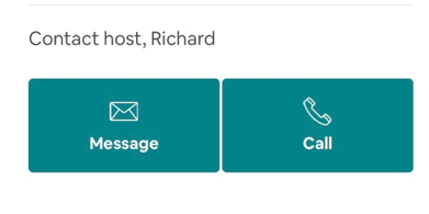 picture1 A screenshot that says, Contact host, Richard. There are two options, to send a message or call.